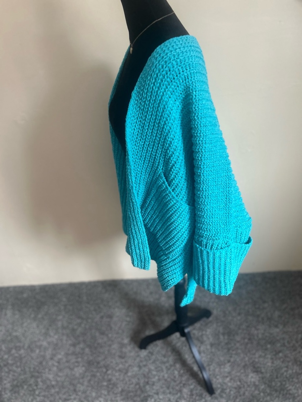 POL Teal-Turquoise Open-Front Chunky Knit Women's Cardigan Size Large Boho - Picture 3 of 7